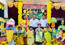 सिकंदराराऊ के टैगोर इंटरनेशनल स्कूल में राधाअष्टमी व येलो डे पर हुए कार्यक्रम